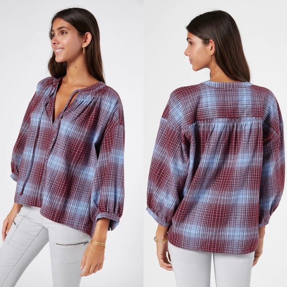 NWT Joie Barrian Plaid Cotton Top - Picture 2 of 6